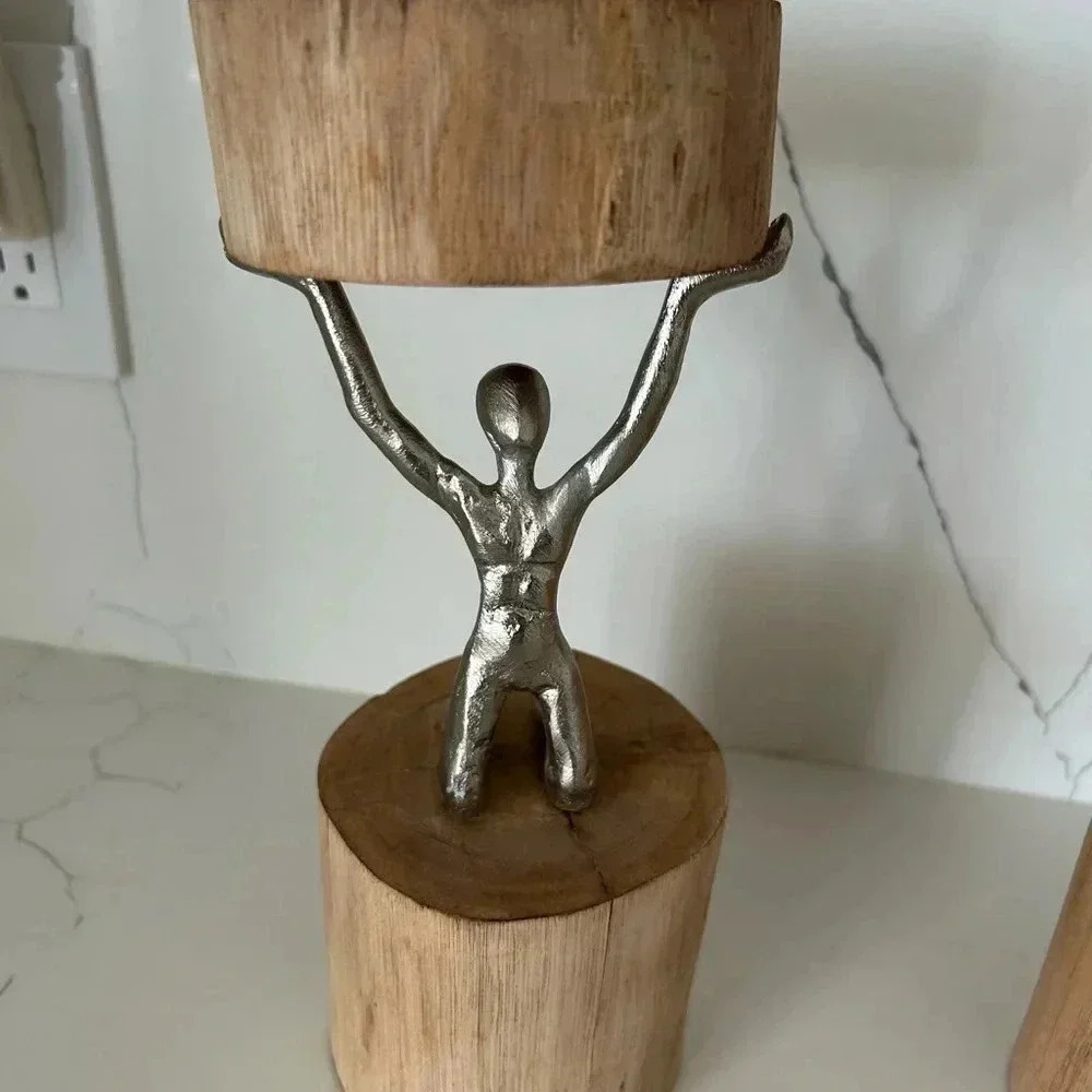 Set Of 2 PIER 1 WOODEN MAN CANDLE HOLDER Made In India - Picture 4 of 10